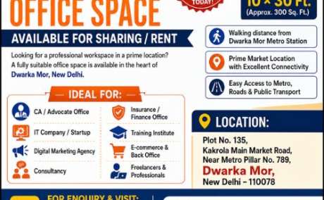 OFFICE SPACE AVAILABLE FOR SHARING / RENT in Dwarka Mor